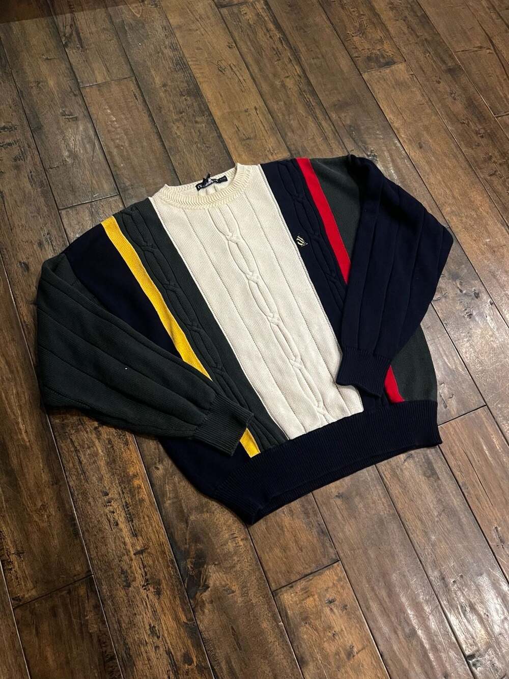 Nautica Cable Knit Sweater Size L Multicolor 100% Cotton